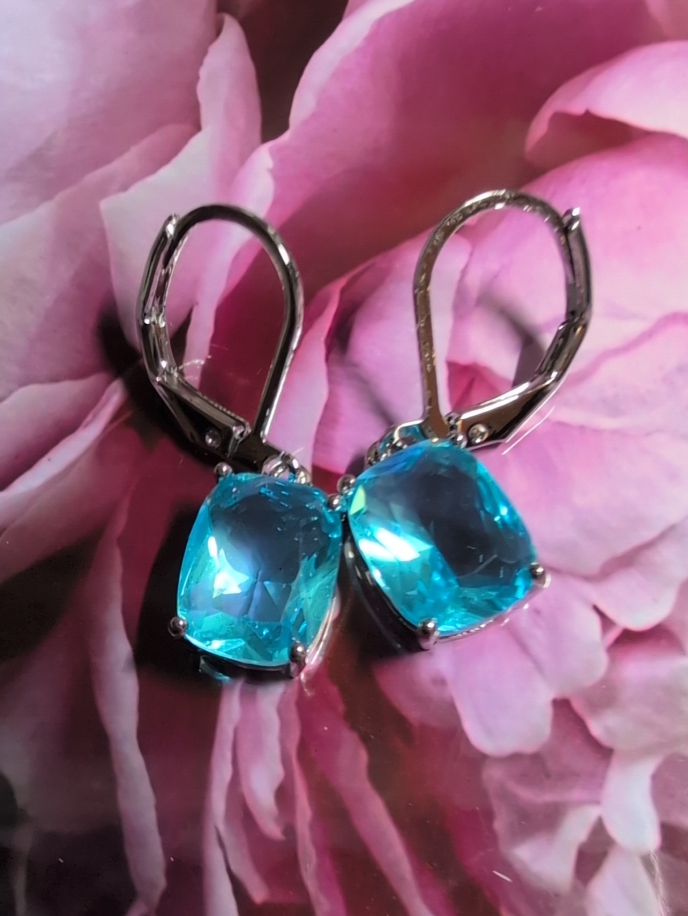 Vibrant Teal Blue Cushion Drop Earrings
